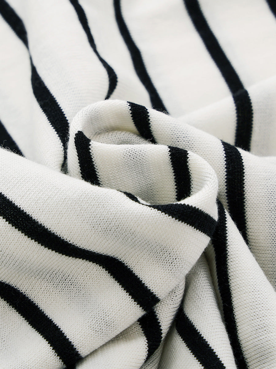 COMOBOCA Women's Stripe Henley Round Neck Sweater