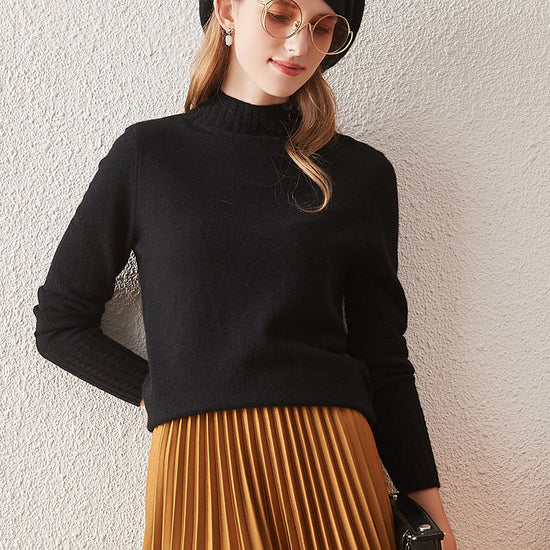 COMOBOCA BLACK 100% Cashmere Women's Mock Neck Knit Sweater