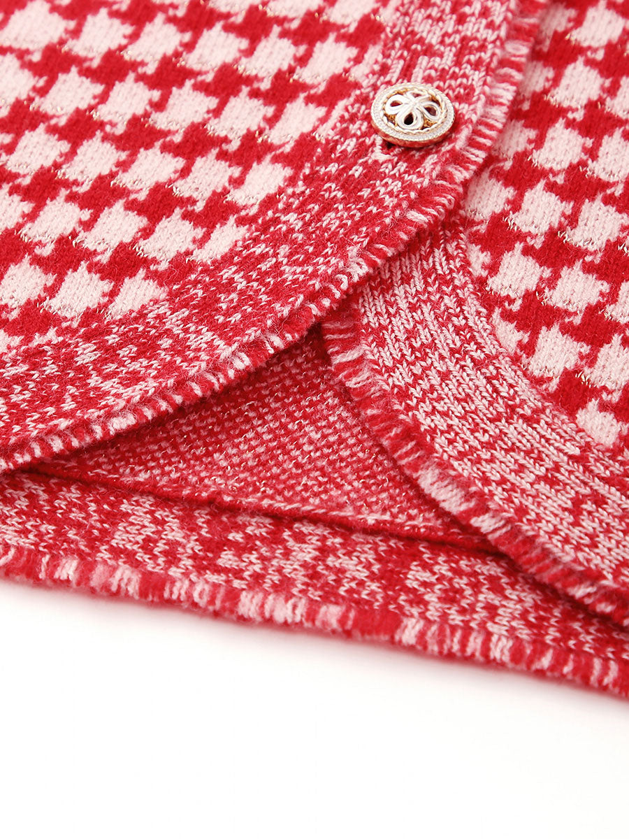 COMOBOCA 100% Wool Women's Houndstooth Cardigan