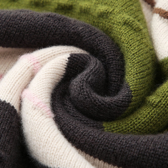 COMOBOCA 100% Wool Women's Cozy Striped Knit Sweater