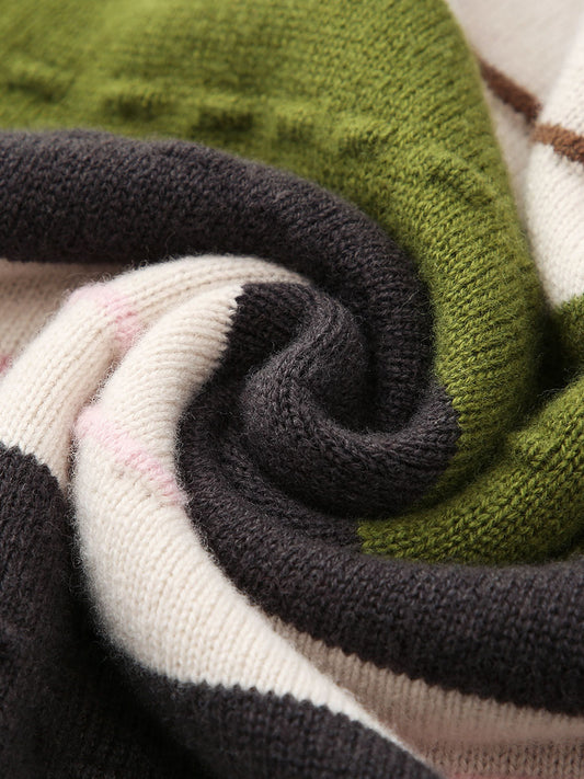 COMOBOCA 100% Wool Women's Cozy Striped Knit Sweater