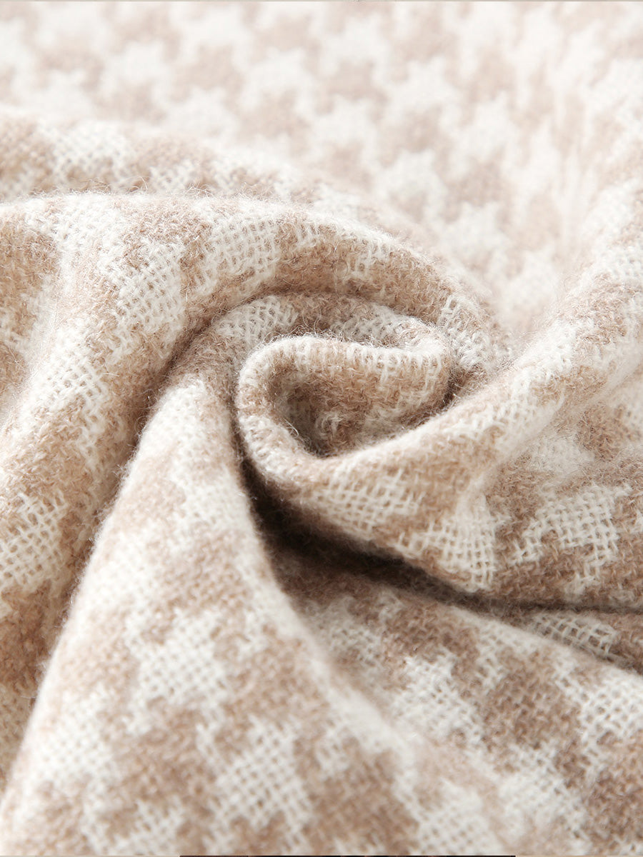 COMOBOCA 100% Cashmere Houndstooth Patterned Scarf