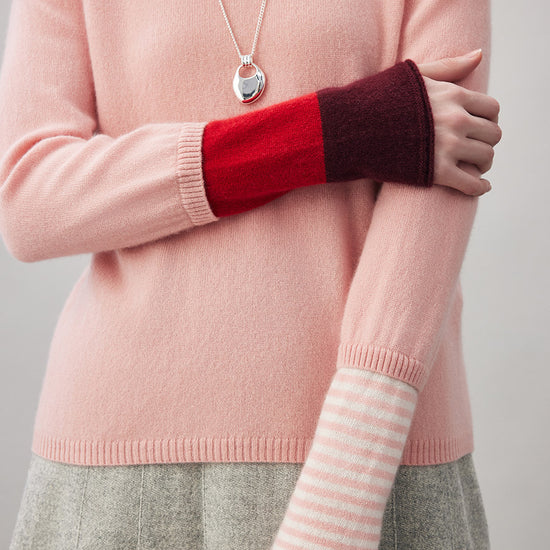 COMOBOCA 100% Cashmere Women's Color-Blocked Sleeve Knit Sweater