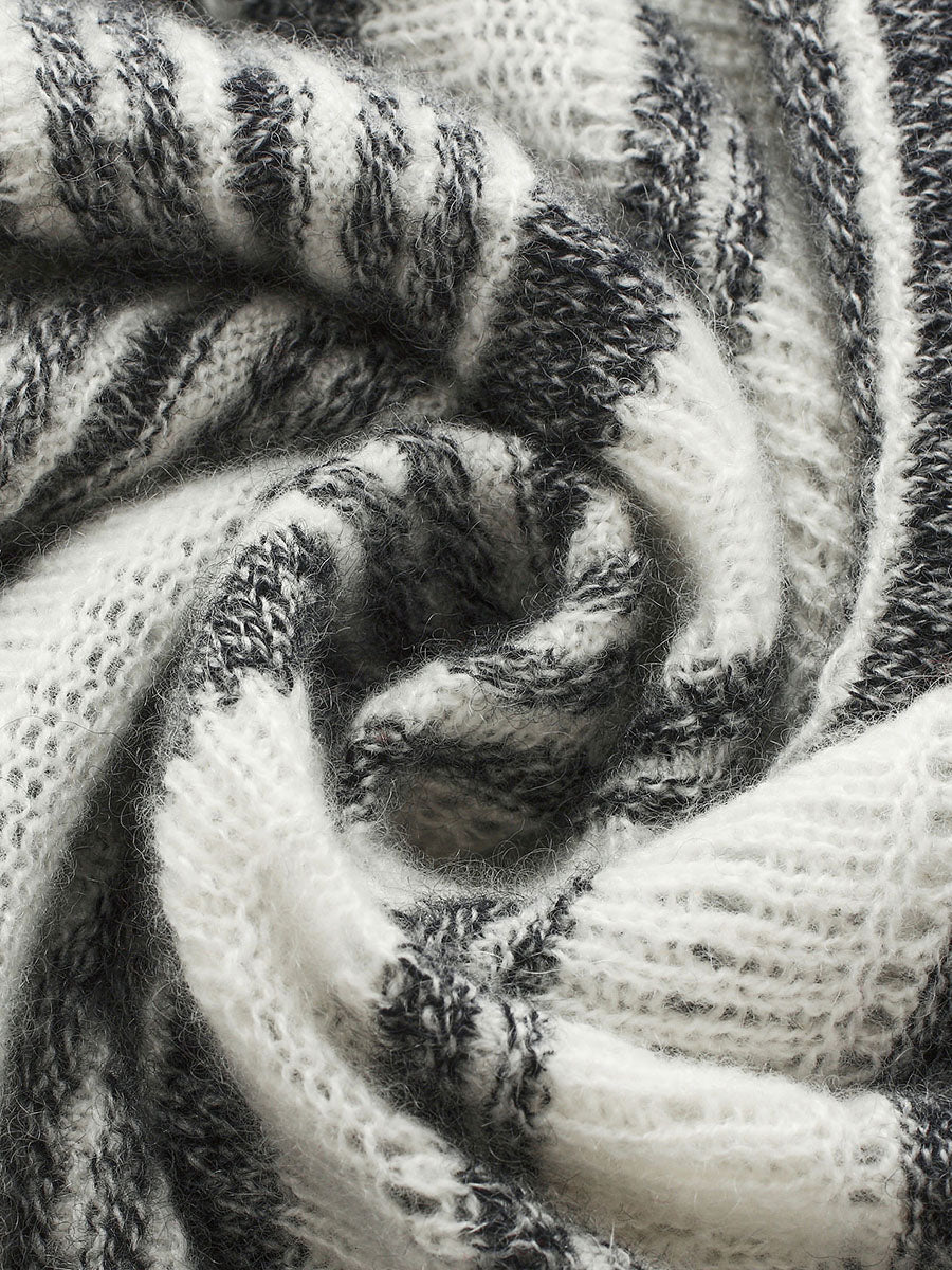 COMOBOCA 100% Cashmere Women's Striped Knit Round Neck Sweater