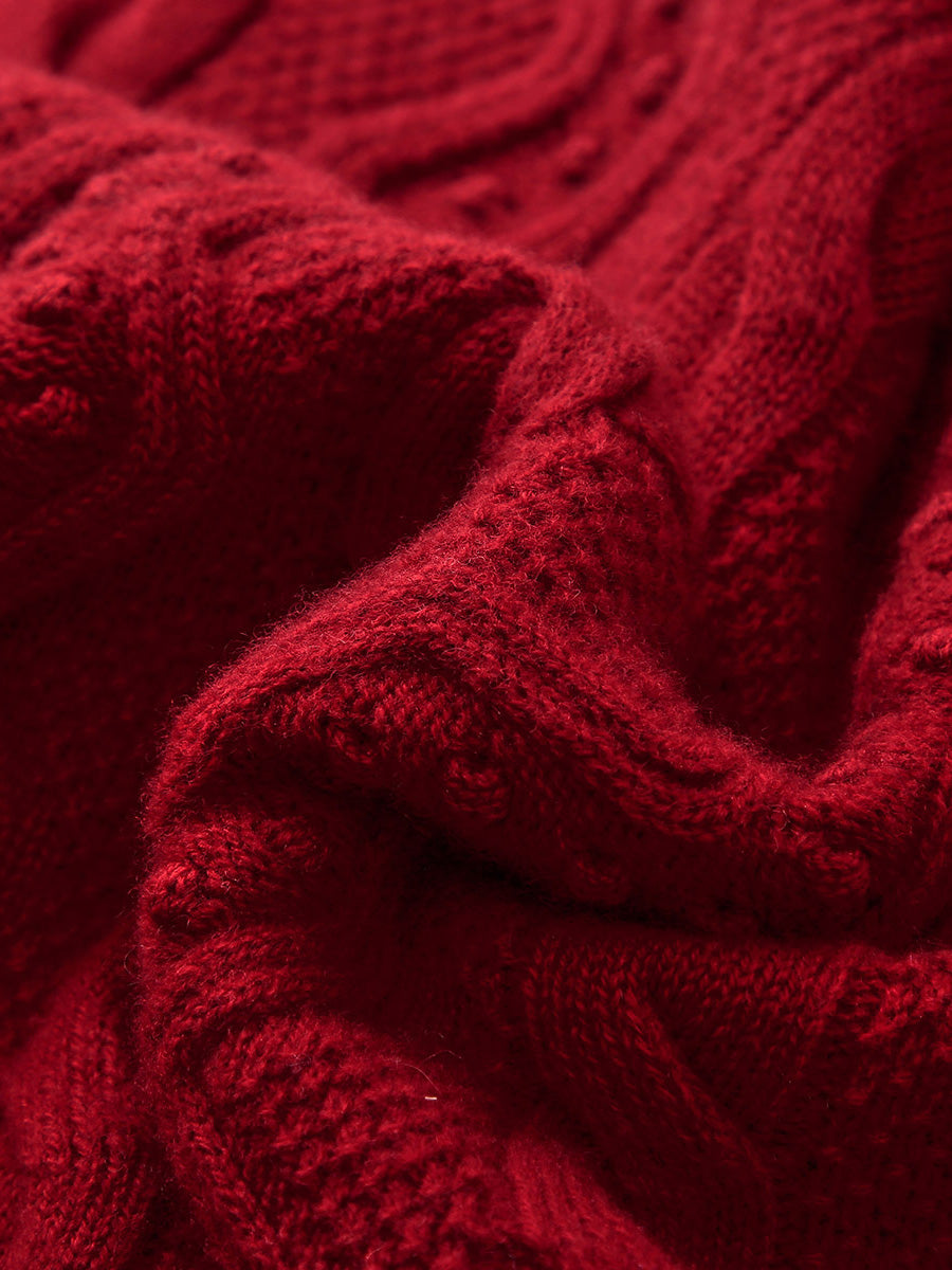 COMOBOCA 100% Wool Women's Vibrant Color Cable Knit Sweater