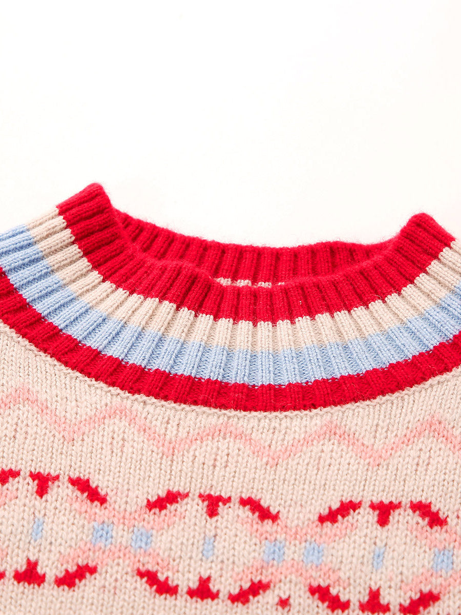 COMOBOCA 100% Wool Kids' Colorful Nordic Pattern Knit Sweater