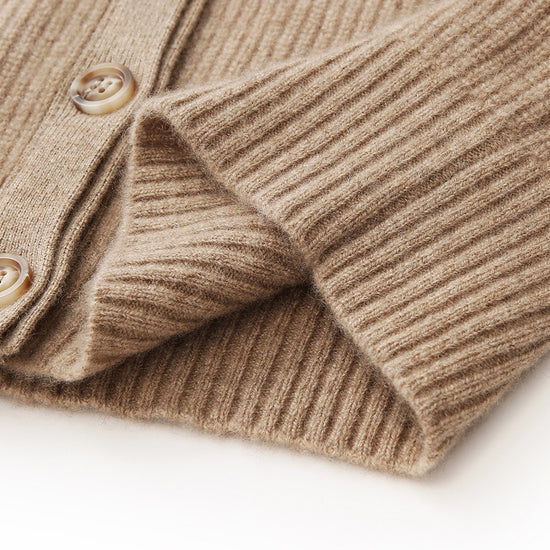 COMOBOCA 100% Cashmere Women's V-Neck Ribbed Button Cardigan