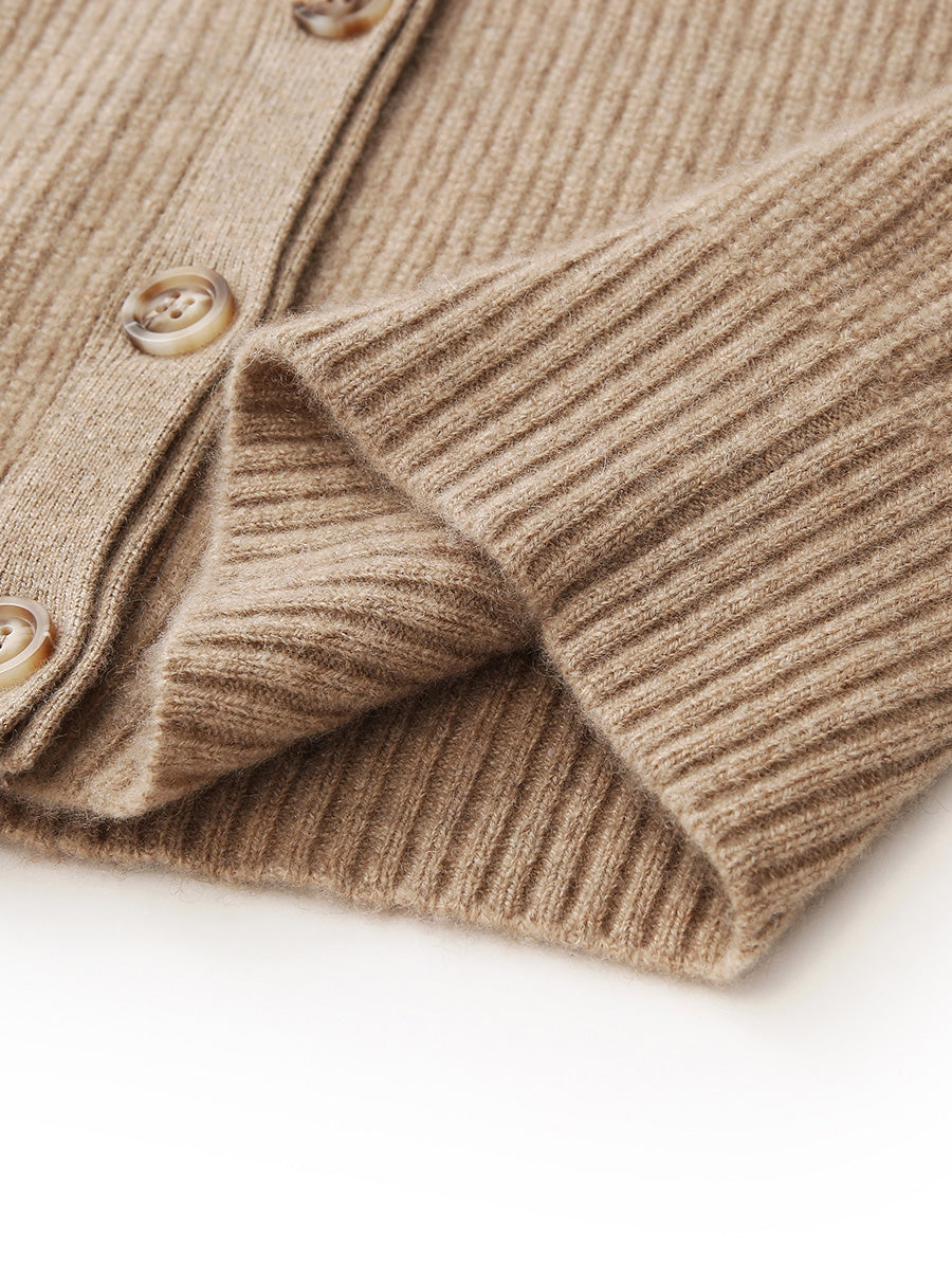 COMOBOCA 100% Cashmere Women's V-Neck Ribbed Button Cardigan