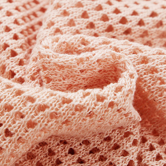 COMOBOCA Women's Openwork Mesh Knit Button Front Top