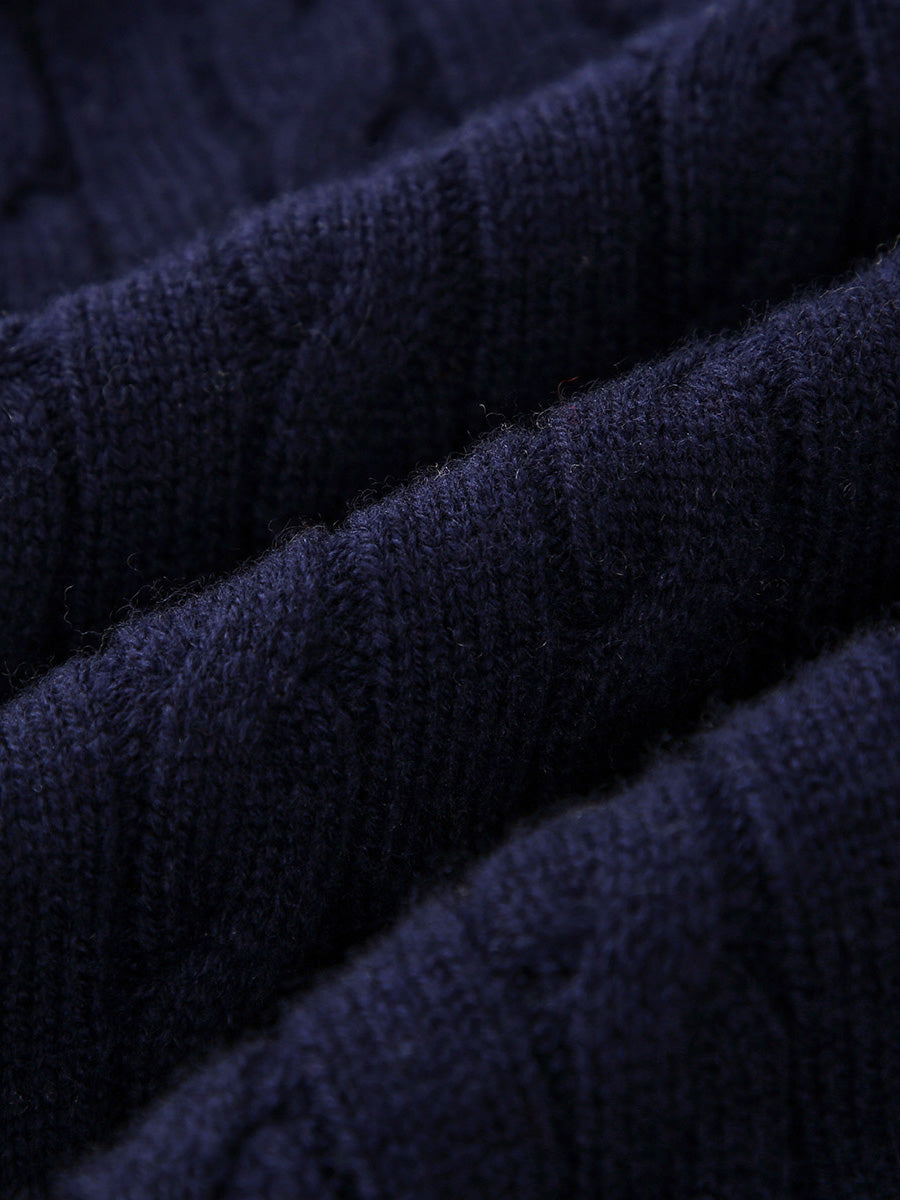 COMOBOCA 100% Wool Kids' Cable Knit Sweater with Color Block Detail