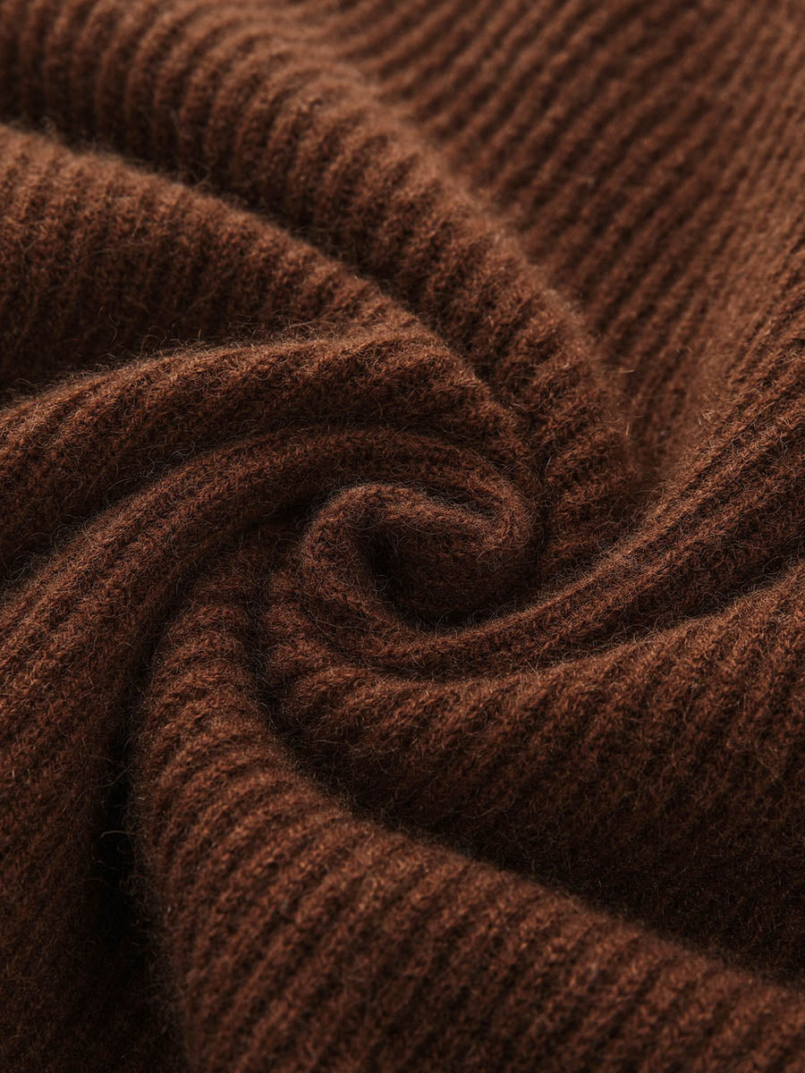 COMOBOCA 100% Cashmere Women's Round Neck Button Ribbed Knit Sweater