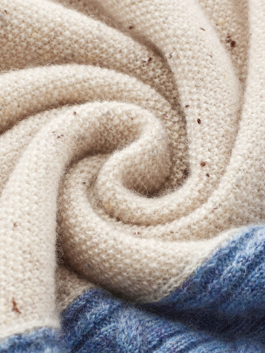 COMOBOCA 100% Cashmere Women's Color Block Cable Knit Sweater