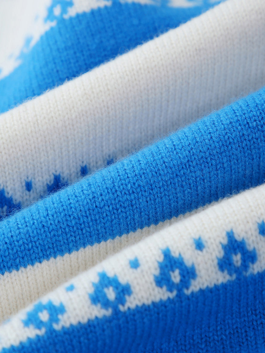 COMOBOCA 100% Wool Kids' Striped Nordic Pattern Knit Sweater