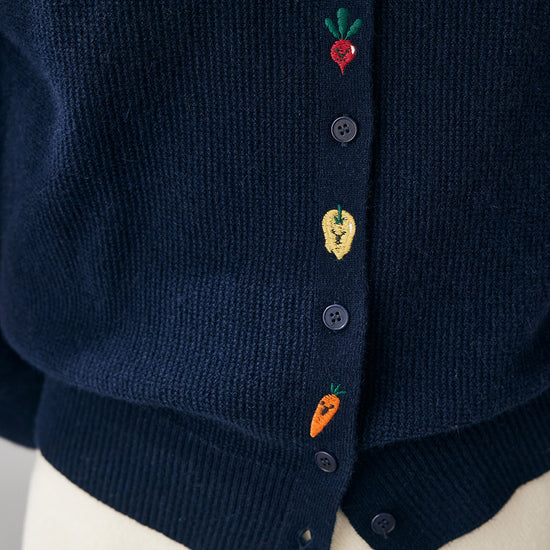 COMOBOCA 100% Cashmere Women's Embroidered Button-Front Cardigan