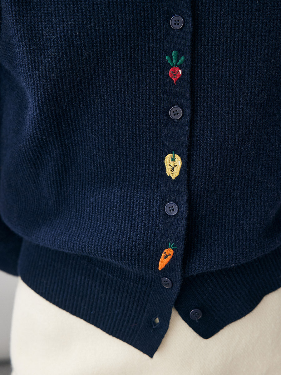 COMOBOCA 100% Cashmere Women's Embroidered Button-Front Cardigan