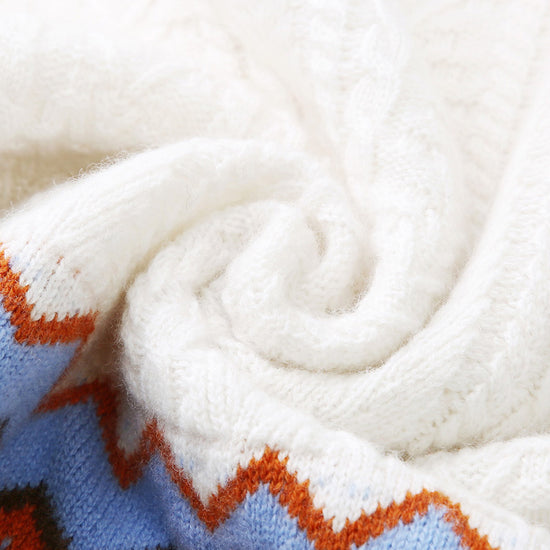 COMOBOCA 100% Wool Kids' Round Neck Striped Cable Knit Sweater