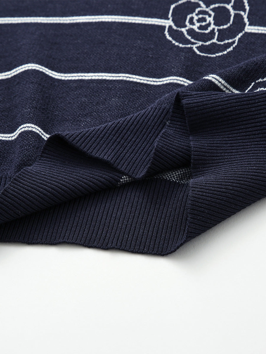 COMOBOCA Women's Striped Floral Knit T-Shirt