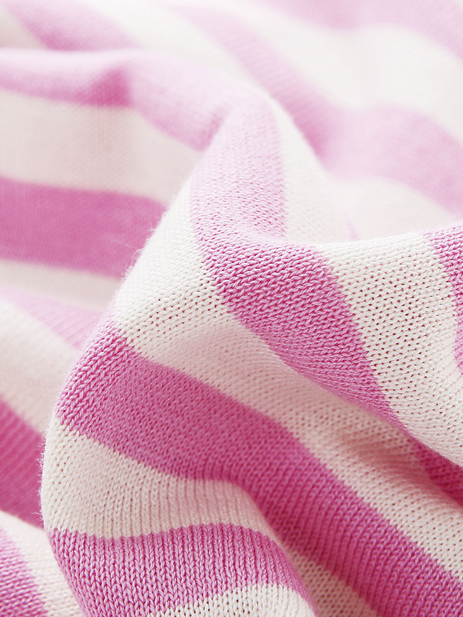 COMOBOCA Women's Striped Embroidered Pocket Knit T-Shirt