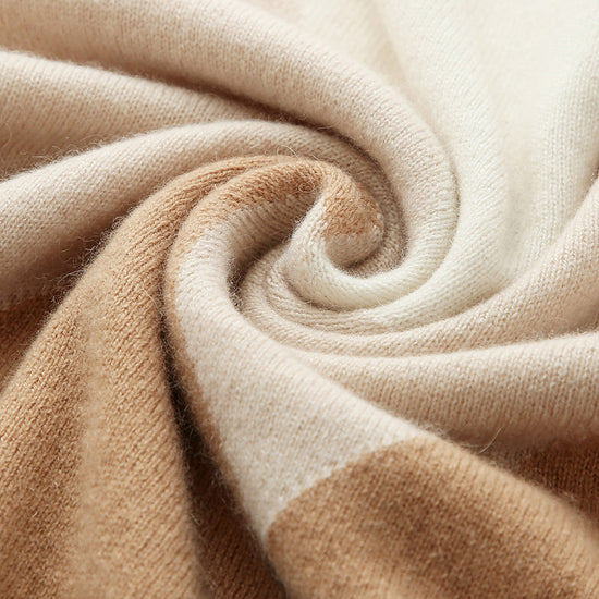 COMOBOCA 100% Cashmere Women's Turtleneck Geometric Ribbed Sweater