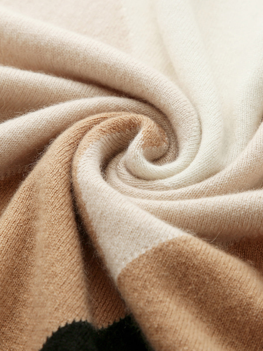 COMOBOCA 100% Cashmere Women's Turtleneck Geometric Ribbed Sweater