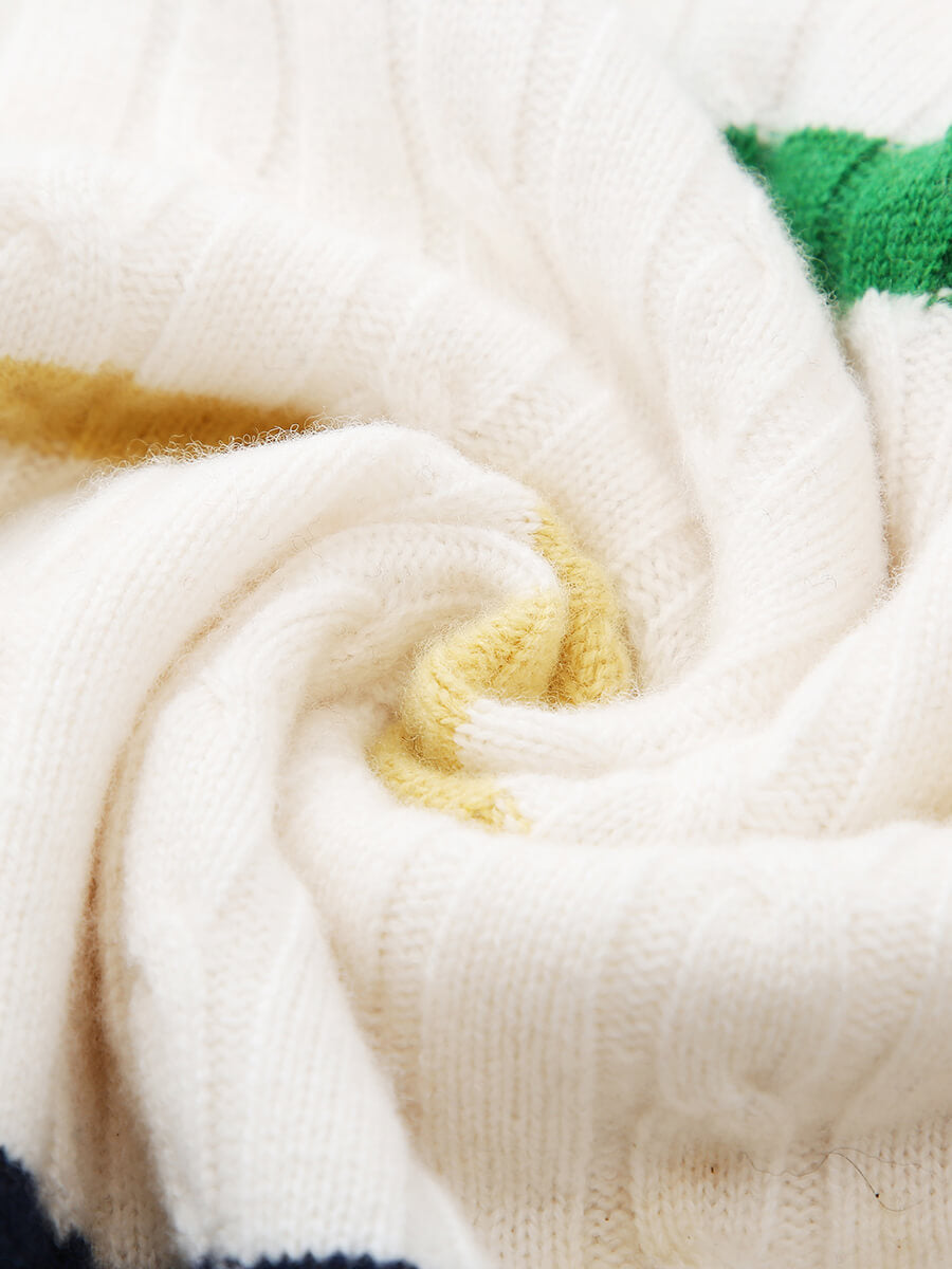 COMOBOCA 100% Wool Women's Colorful Striped Cable Knit Sweater