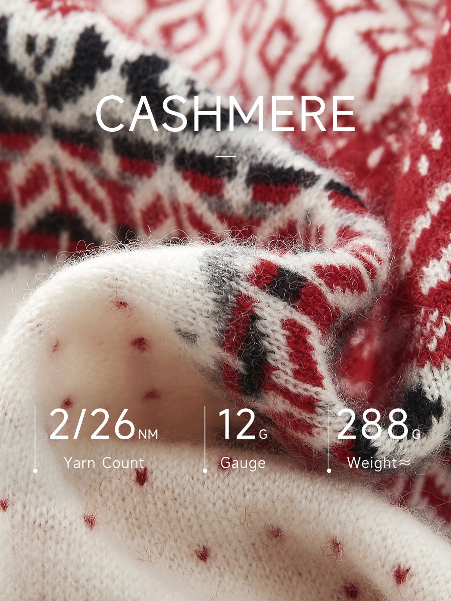 COMOBOCA 100% Cashmere Women's Fair Isle Reindeer Sweater