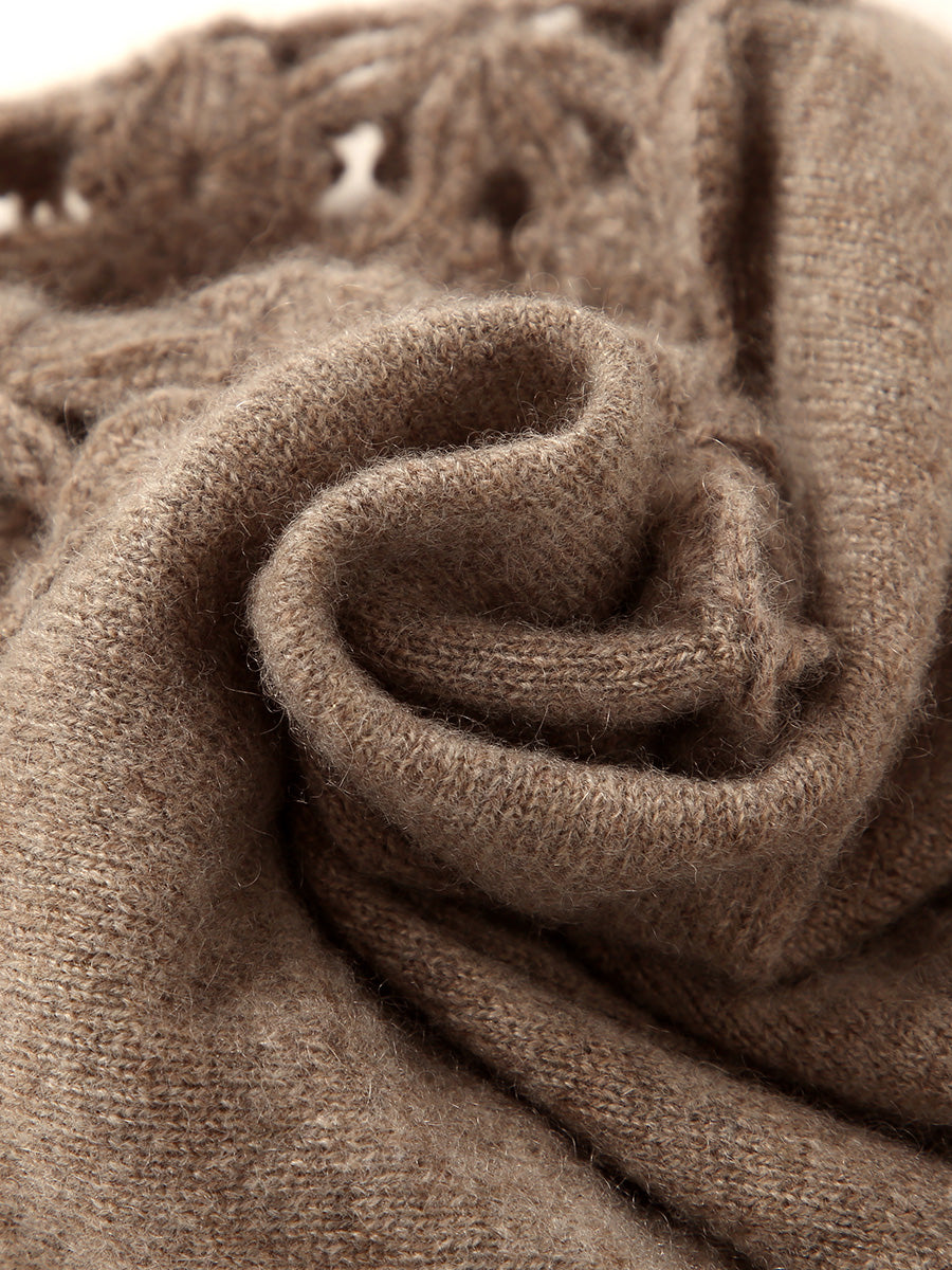 COMOBOCA 100% Cashmere Women's Floral Crochet Knit Beanie