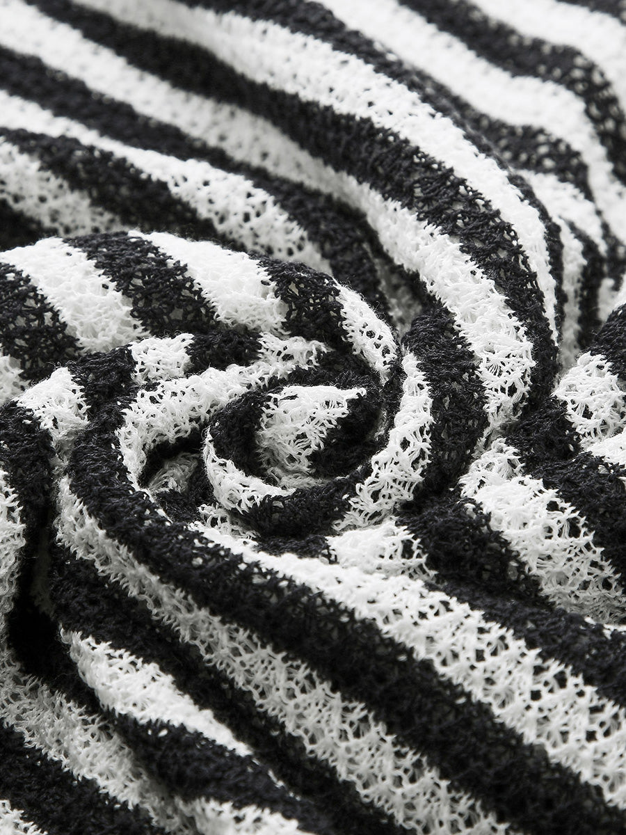 COMOBOCA Women's Striped Ribbed Cardigan