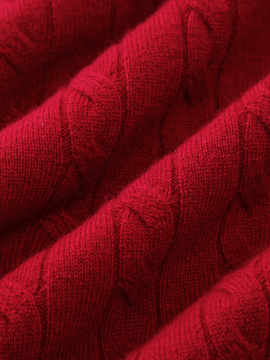 COMOBOCA 100% Wool Ribbed Cable Extra Size Knit Cardigan