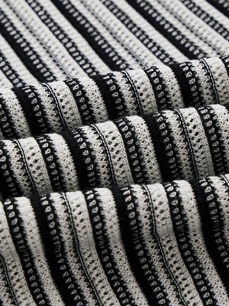 COMOBOCA Women's Striped Mesh Knit Round Neck Sweater