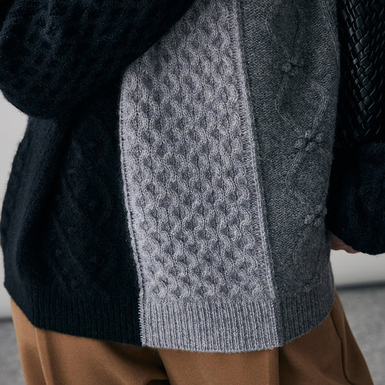 COMOBOCA 100% Cashmere Women's Patchwork Cable Knit Sweater