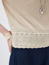 COMOBOCA Women's Scalloped Lace Trim Knit T-Shirt