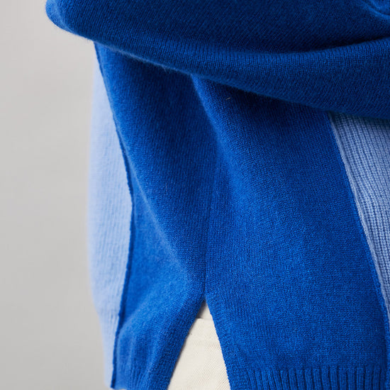 COMOBOCA 100% Cashmere Women's Color Block Round Neck Knit Sweater