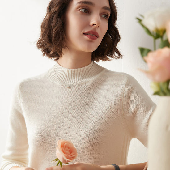 COMOBOCA 100% Cashmere Women's Mock Neck Knit Sweater