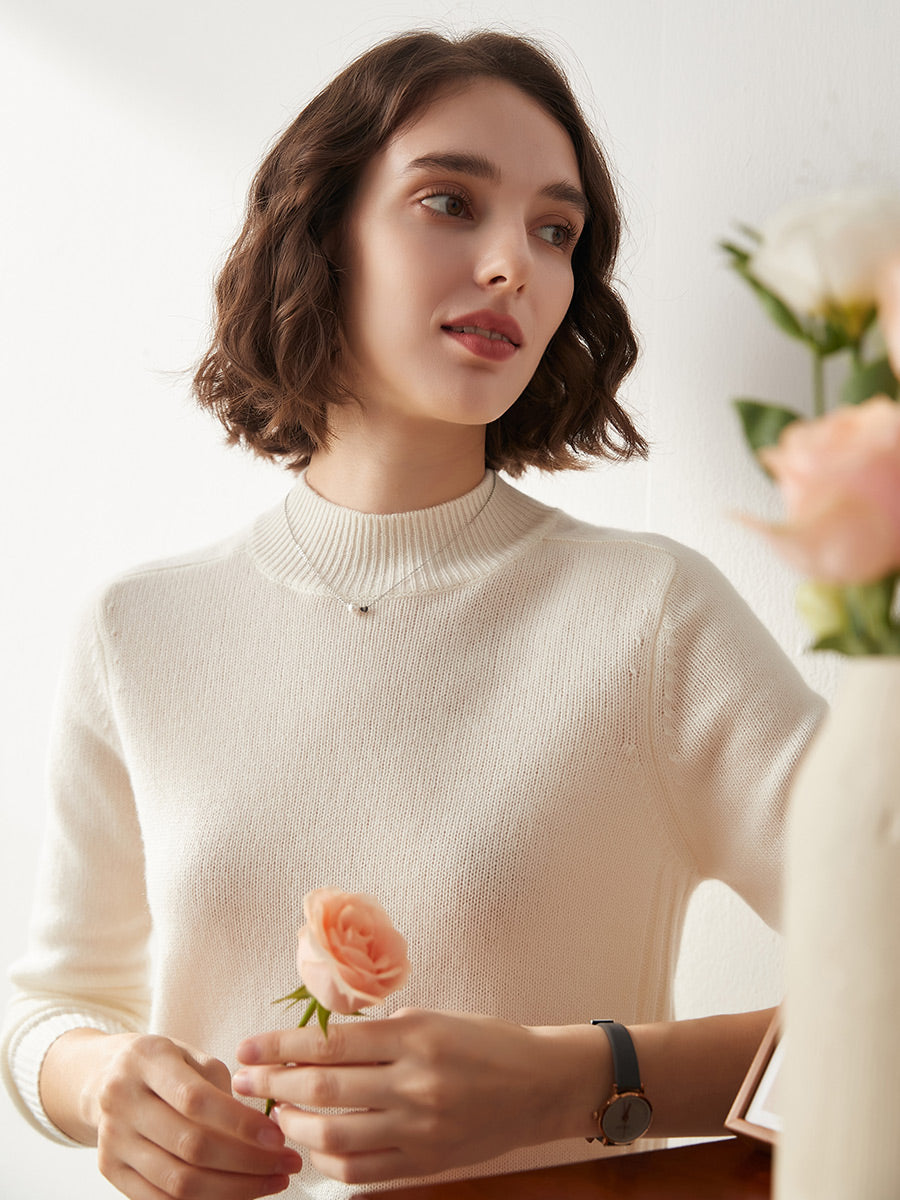 COMOBOCA 100% Cashmere Women's Mock Neck Knit Sweater