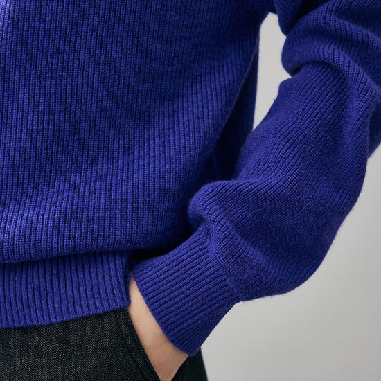 COMOBOCA 100% Cashmere Women's Ribbed Half Zip Knit Hoodie