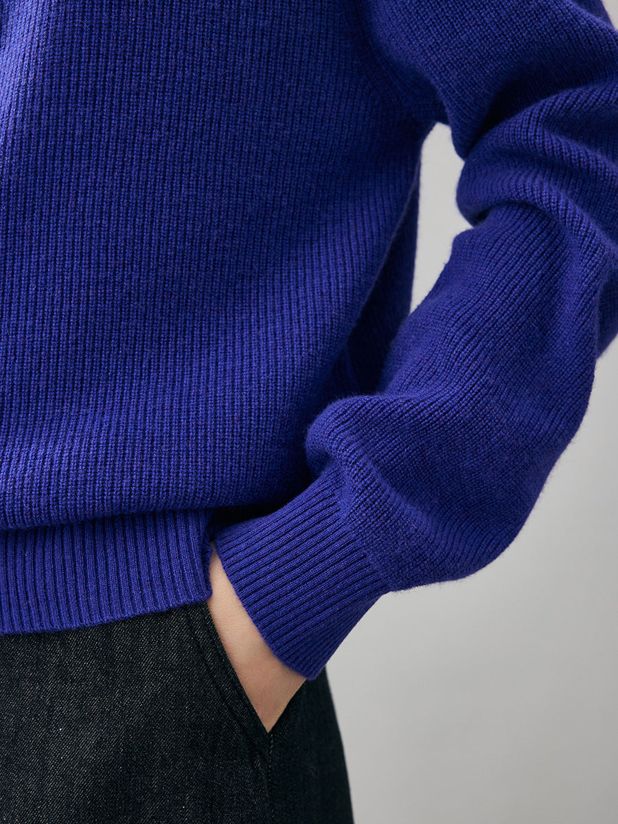 COMOBOCA 100% Cashmere Women's Ribbed Half Zip Knit Hoodie