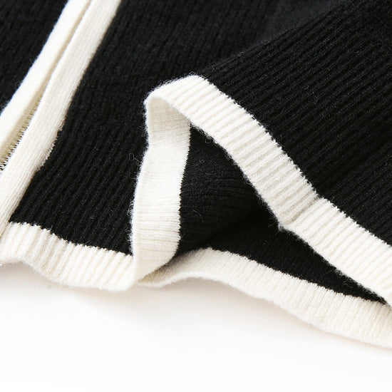 COMOBOCA 100% Cashmere Women's Contrast Trim Dual Zip Pocket Cardigan