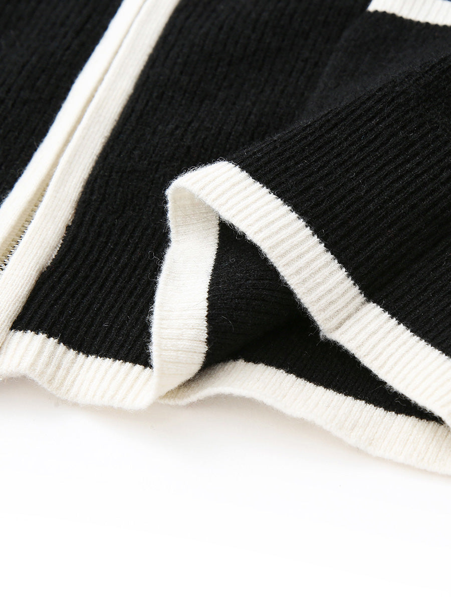 COMOBOCA 100% Cashmere Women's Contrast Trim Dual Zip Pocket Cardigan