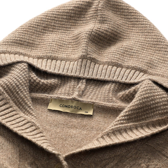 COMOBOCA 100% Cashmere Luxurious Cable Knit Hooded Cardigan