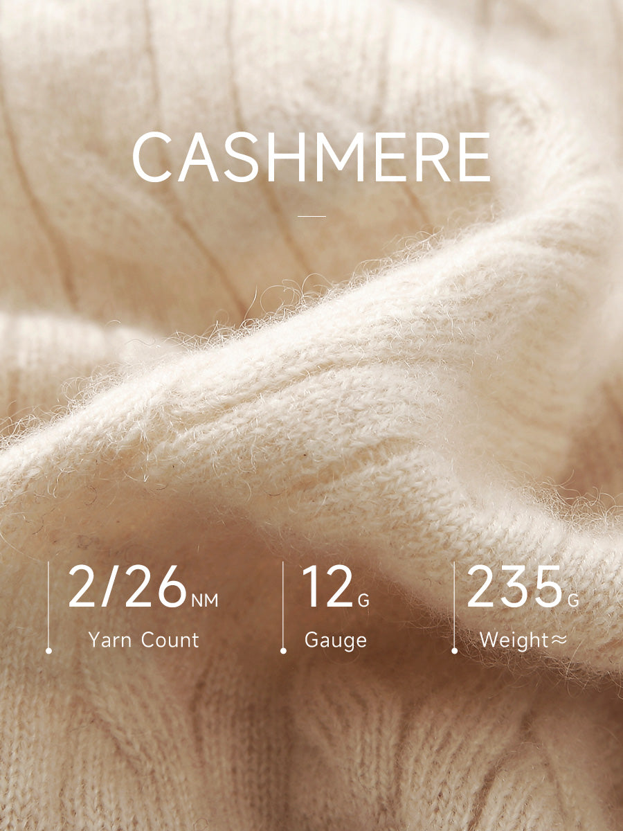 COMOBOCA 100% Cashmere Women's Cable Round Neck Knit Sweater