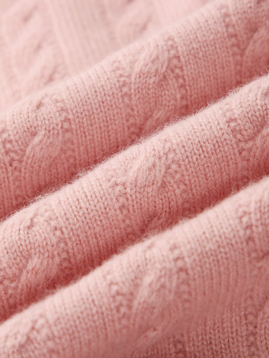 COMOBOCA 100% Wool Kid's Floral Embroidered Cable Knit Cardigan