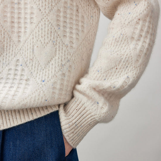 COMOBOCA 100% Cashmere Women's Openwork Knit Round Neck Sweater