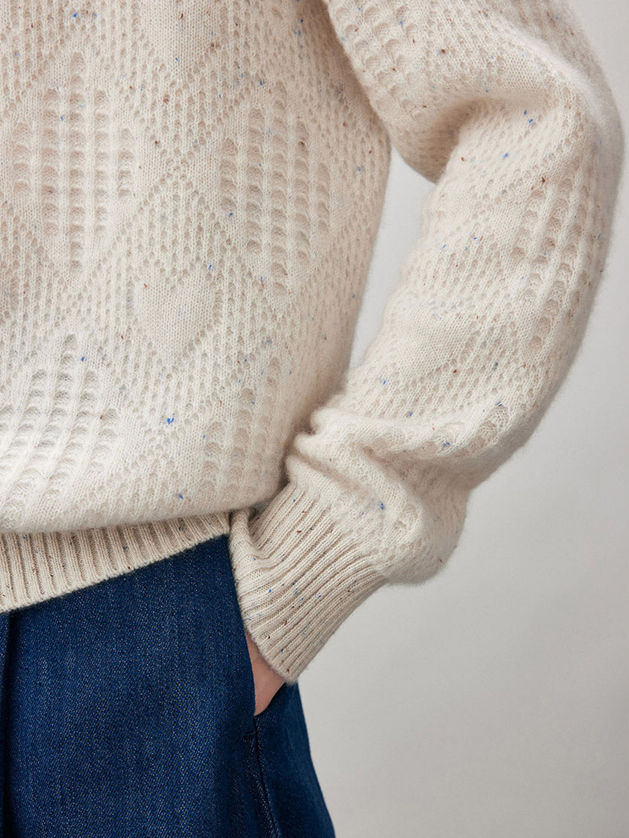 COMOBOCA 100% Cashmere Women's Openwork Knit Round Neck Sweater