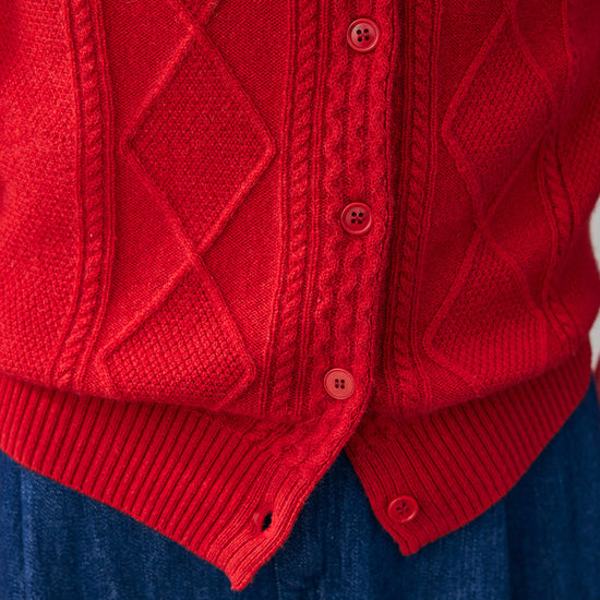 COMOBOCA 100% Cashmere Women's Argyle Cable Button Up Knit Cardigan