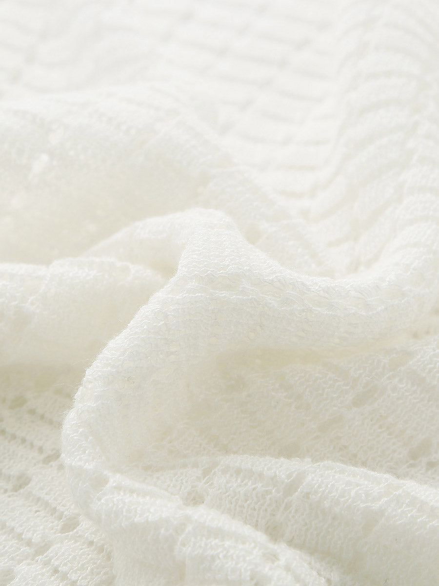 COMOBOCA Women's Linen Crochet Tie Short Sleeve Cardigan