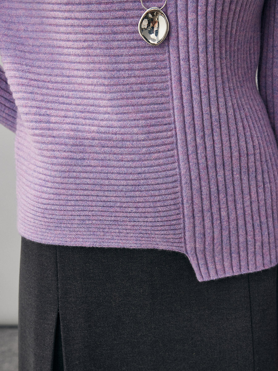 COMOBOCA 100% Cashmere Women's Asymmetric Ribbed Mock Neck Sweater