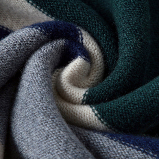 COMOBOCA 100% Wool Kids' Round Neck Striped Sweater