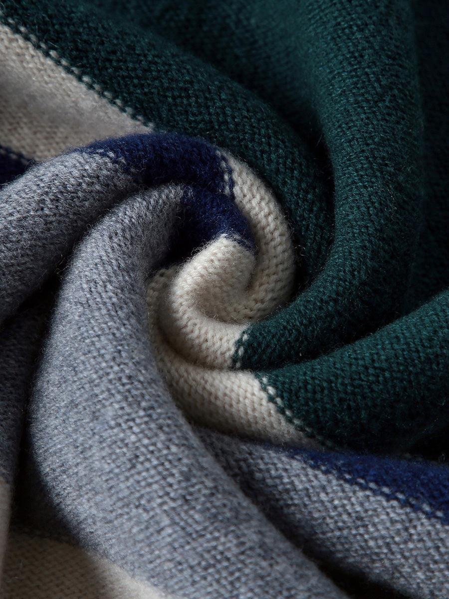 COMOBOCA 100% Wool Kids' Round Neck Striped Sweater