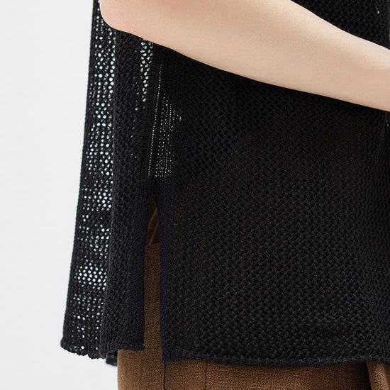 COMOBOCA Women's Sheer Mesh Knit Cap Sleeve Top with Side Slit